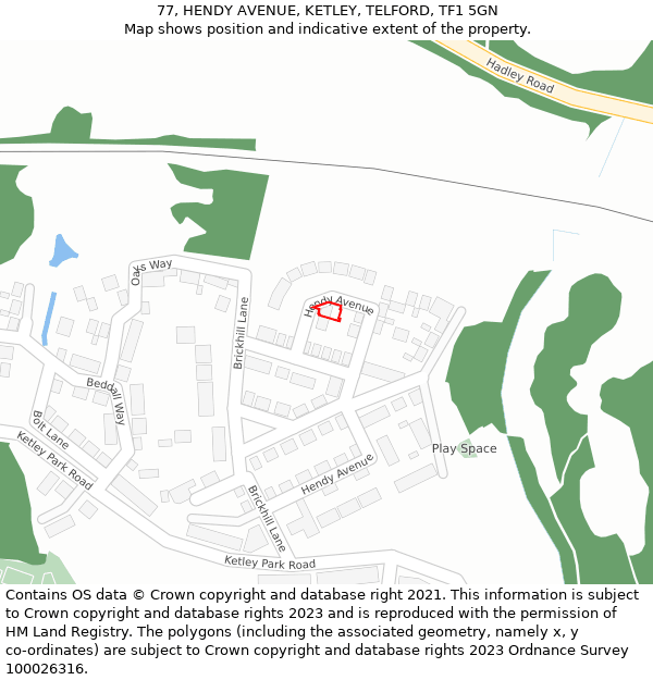 77, HENDY AVENUE, KETLEY, TELFORD, TF1 5GN: Location map and indicative extent of plot