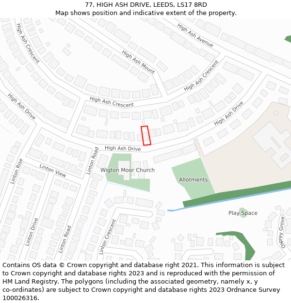 77, HIGH ASH DRIVE, LEEDS, LS17 8RD: Location map and indicative extent of plot