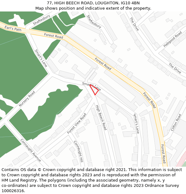 77, HIGH BEECH ROAD, LOUGHTON, IG10 4BN: Location map and indicative extent of plot