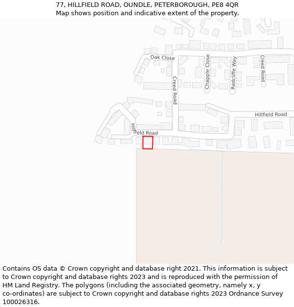 77, HILLFIELD ROAD, OUNDLE, PETERBOROUGH, PE8 4QR: Location map and indicative extent of plot