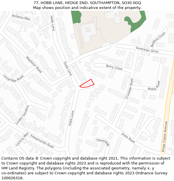 77, HOBB LANE, HEDGE END, SOUTHAMPTON, SO30 0GQ: Location map and indicative extent of plot