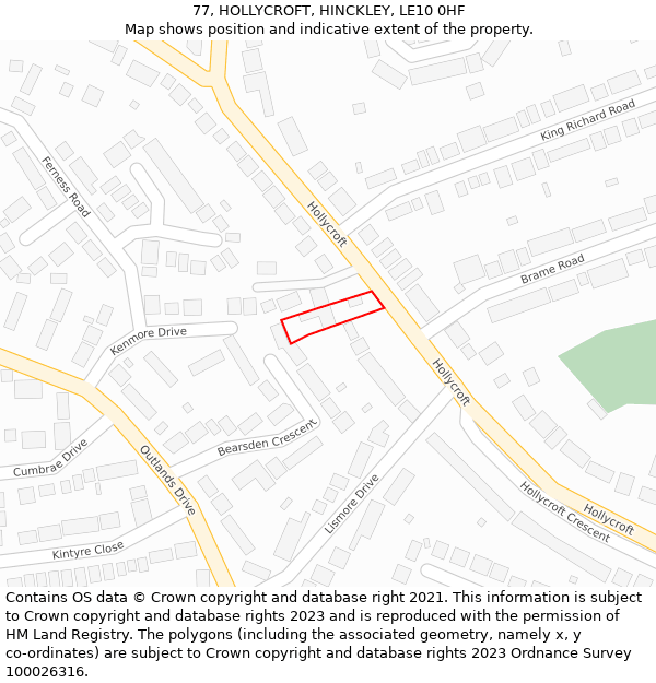 77, HOLLYCROFT, HINCKLEY, LE10 0HF: Location map and indicative extent of plot