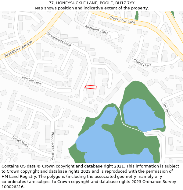 77, HONEYSUCKLE LANE, POOLE, BH17 7YY: Location map and indicative extent of plot