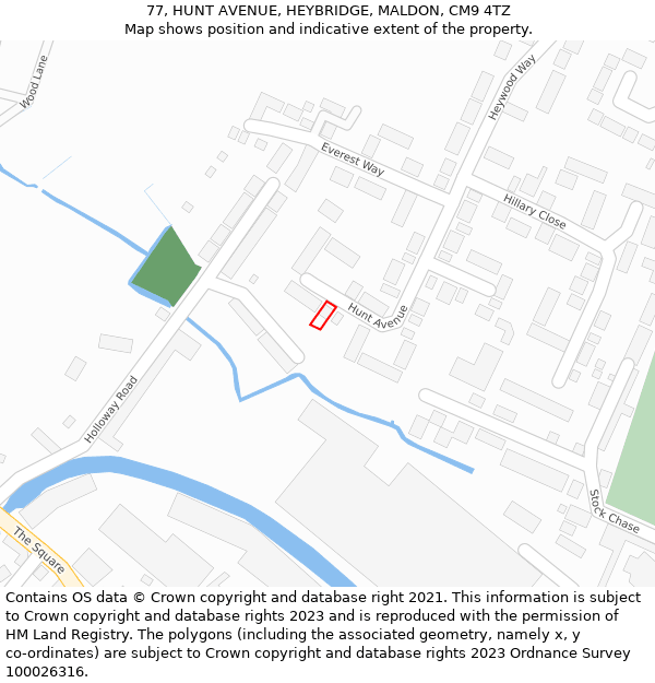 77, HUNT AVENUE, HEYBRIDGE, MALDON, CM9 4TZ: Location map and indicative extent of plot