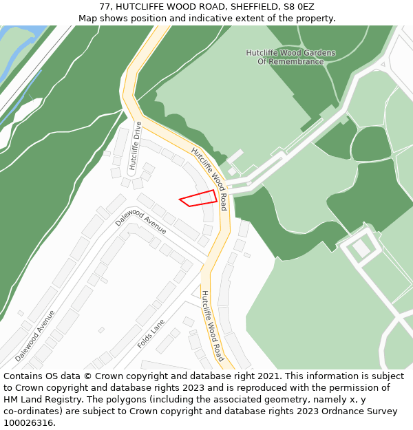 77, HUTCLIFFE WOOD ROAD, SHEFFIELD, S8 0EZ: Location map and indicative extent of plot