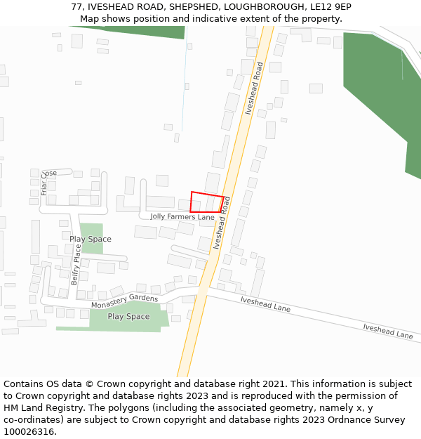77, IVESHEAD ROAD, SHEPSHED, LOUGHBOROUGH, LE12 9EP: Location map and indicative extent of plot
