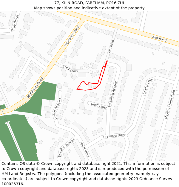 77, KILN ROAD, FAREHAM, PO16 7UL: Location map and indicative extent of plot