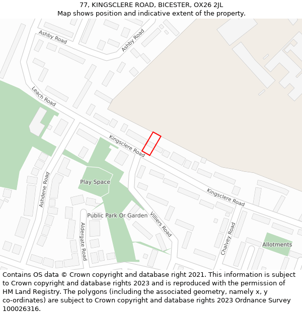 77, KINGSCLERE ROAD, BICESTER, OX26 2JL: Location map and indicative extent of plot