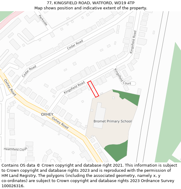 77, KINGSFIELD ROAD, WATFORD, WD19 4TP: Location map and indicative extent of plot