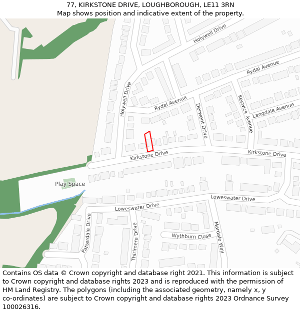 77, KIRKSTONE DRIVE, LOUGHBOROUGH, LE11 3RN: Location map and indicative extent of plot