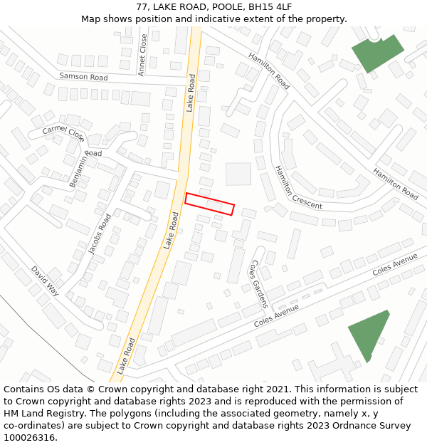 77, LAKE ROAD, POOLE, BH15 4LF: Location map and indicative extent of plot