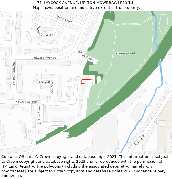 77, LAYCOCK AVENUE, MELTON MOWBRAY, LE13 1UL: Location map and indicative extent of plot