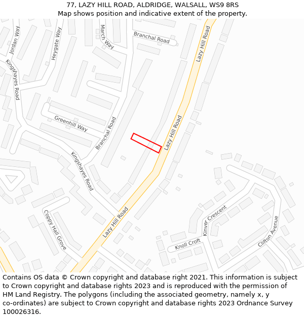 77, LAZY HILL ROAD, ALDRIDGE, WALSALL, WS9 8RS: Location map and indicative extent of plot