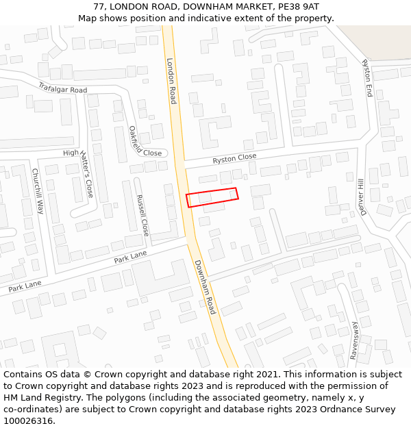 77, LONDON ROAD, DOWNHAM MARKET, PE38 9AT: Location map and indicative extent of plot