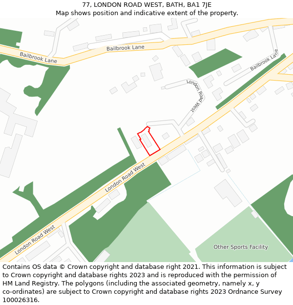 77, LONDON ROAD WEST, BATH, BA1 7JE: Location map and indicative extent of plot