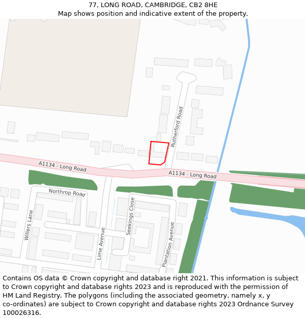 77, LONG ROAD, CAMBRIDGE, CB2 8HE: Location map and indicative extent of plot