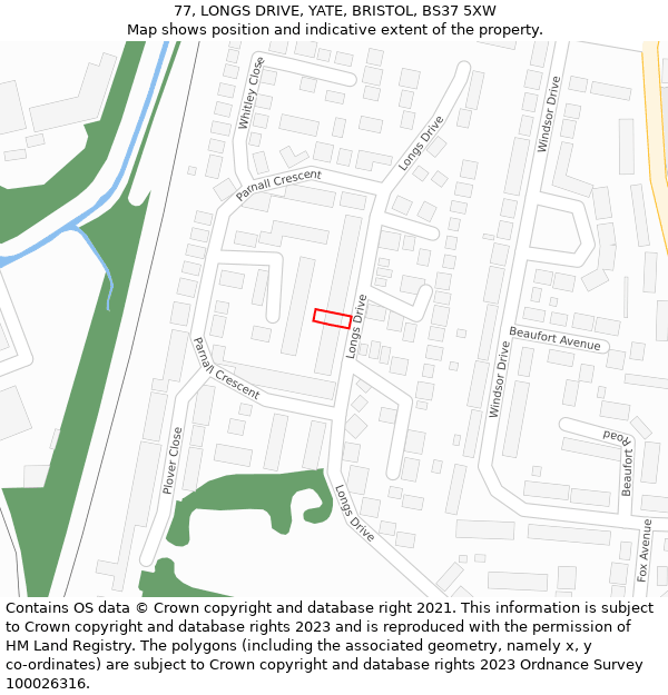 77, LONGS DRIVE, YATE, BRISTOL, BS37 5XW: Location map and indicative extent of plot