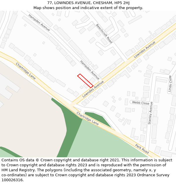 77, LOWNDES AVENUE, CHESHAM, HP5 2HJ: Location map and indicative extent of plot
