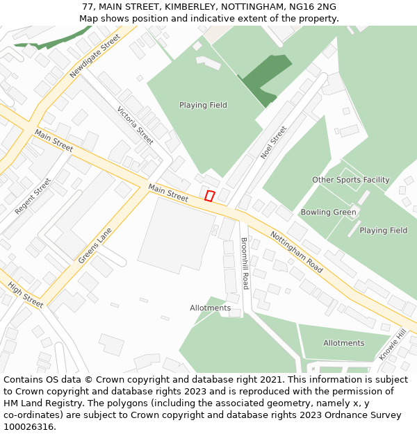 77, MAIN STREET, KIMBERLEY, NOTTINGHAM, NG16 2NG: Location map and indicative extent of plot