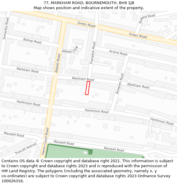 77, MARKHAM ROAD, BOURNEMOUTH, BH9 1JB: Location map and indicative extent of plot