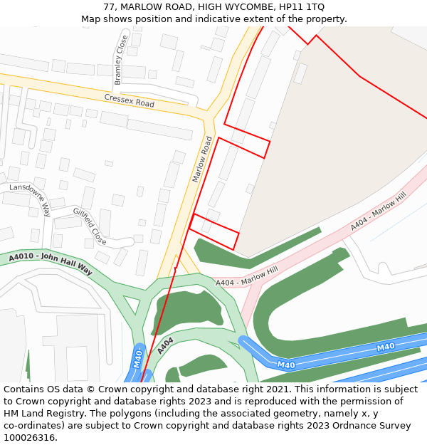 77, MARLOW ROAD, HIGH WYCOMBE, HP11 1TQ: Location map and indicative extent of plot