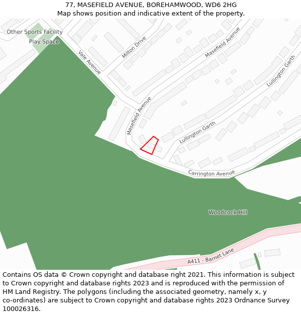 77, MASEFIELD AVENUE, BOREHAMWOOD, WD6 2HG: Location map and indicative extent of plot