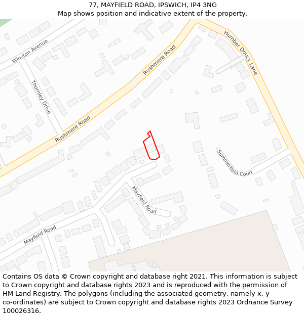 77, MAYFIELD ROAD, IPSWICH, IP4 3NG: Location map and indicative extent of plot