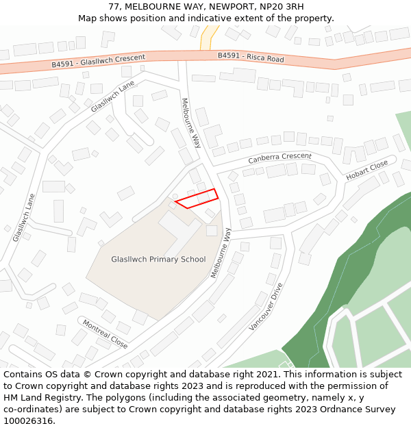 77, MELBOURNE WAY, NEWPORT, NP20 3RH: Location map and indicative extent of plot