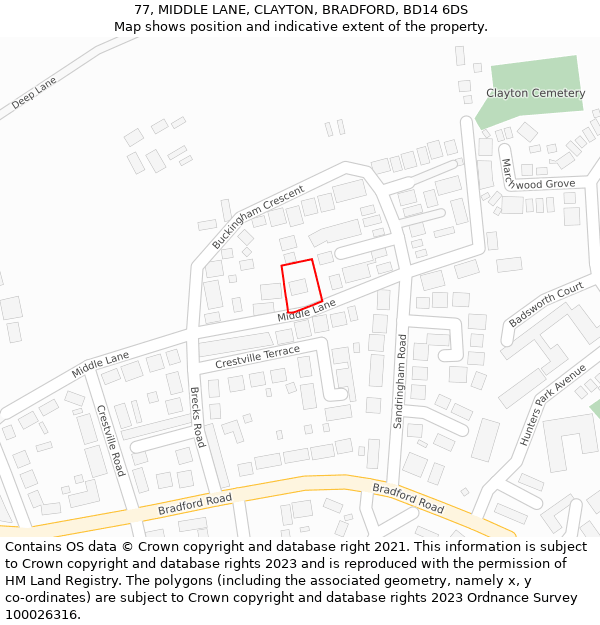 77, MIDDLE LANE, CLAYTON, BRADFORD, BD14 6DS: Location map and indicative extent of plot