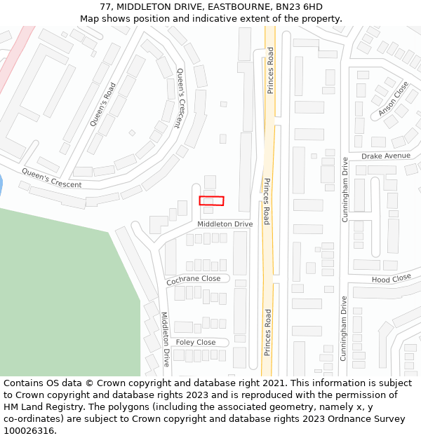 77, MIDDLETON DRIVE, EASTBOURNE, BN23 6HD: Location map and indicative extent of plot