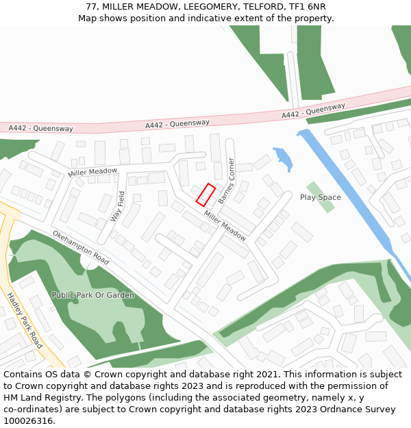 77, MILLER MEADOW, LEEGOMERY, TELFORD, TF1 6NR: Location map and indicative extent of plot