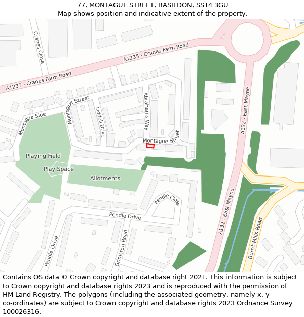 77, MONTAGUE STREET, BASILDON, SS14 3GU: Location map and indicative extent of plot
