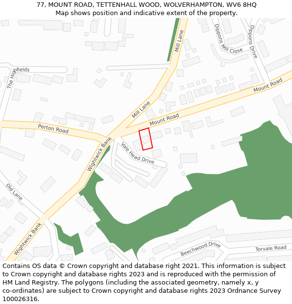 77, MOUNT ROAD, TETTENHALL WOOD, WOLVERHAMPTON, WV6 8HQ: Location map and indicative extent of plot