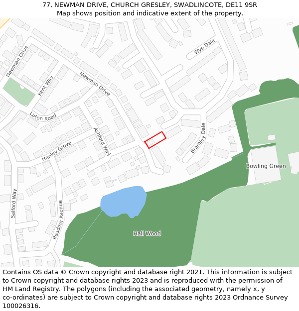 77, NEWMAN DRIVE, CHURCH GRESLEY, SWADLINCOTE, DE11 9SR: Location map and indicative extent of plot