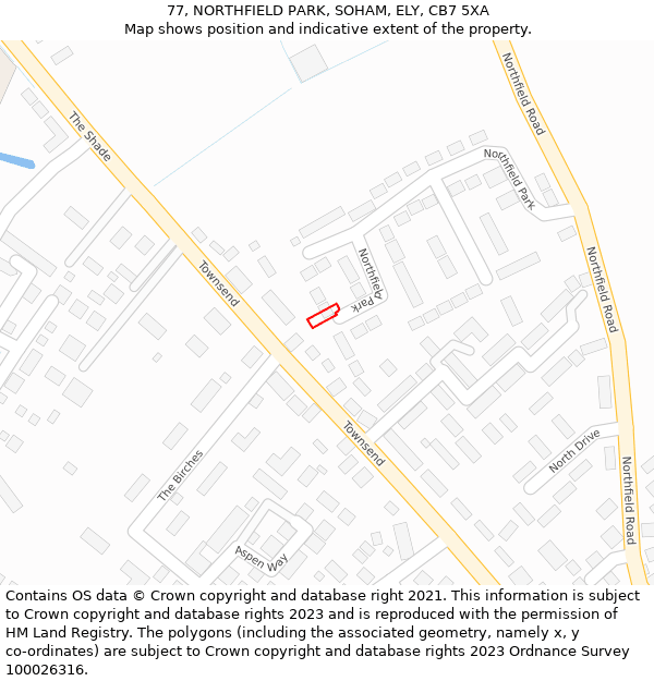 77, NORTHFIELD PARK, SOHAM, ELY, CB7 5XA: Location map and indicative extent of plot