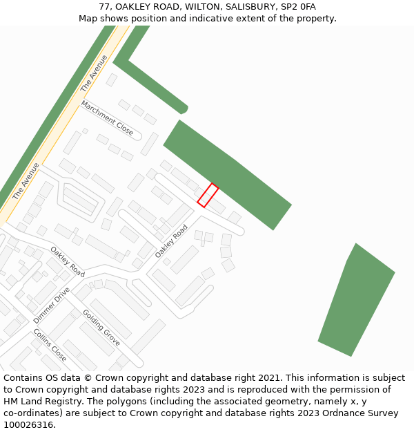 77, OAKLEY ROAD, WILTON, SALISBURY, SP2 0FA: Location map and indicative extent of plot