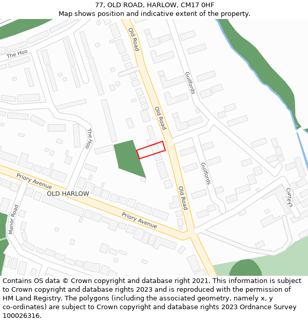 77, OLD ROAD, HARLOW, CM17 0HF: Location map and indicative extent of plot