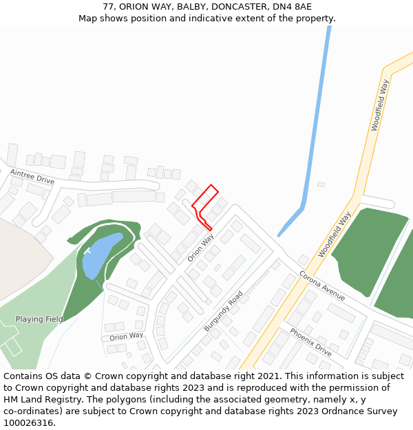 77, ORION WAY, BALBY, DONCASTER, DN4 8AE: Location map and indicative extent of plot