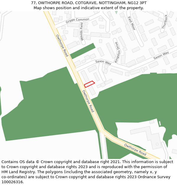 77, OWTHORPE ROAD, COTGRAVE, NOTTINGHAM, NG12 3PT: Location map and indicative extent of plot