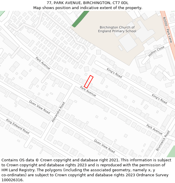 77, PARK AVENUE, BIRCHINGTON, CT7 0DL: Location map and indicative extent of plot