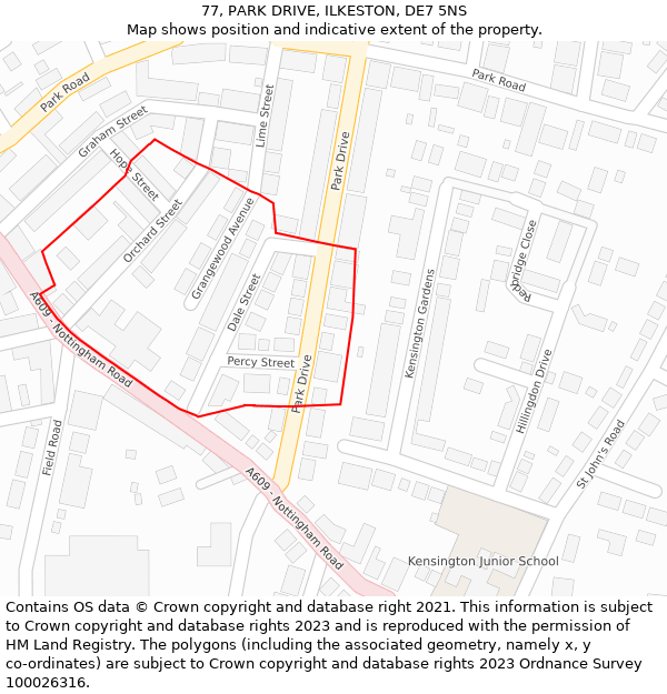 77, PARK DRIVE, ILKESTON, DE7 5NS: Location map and indicative extent of plot