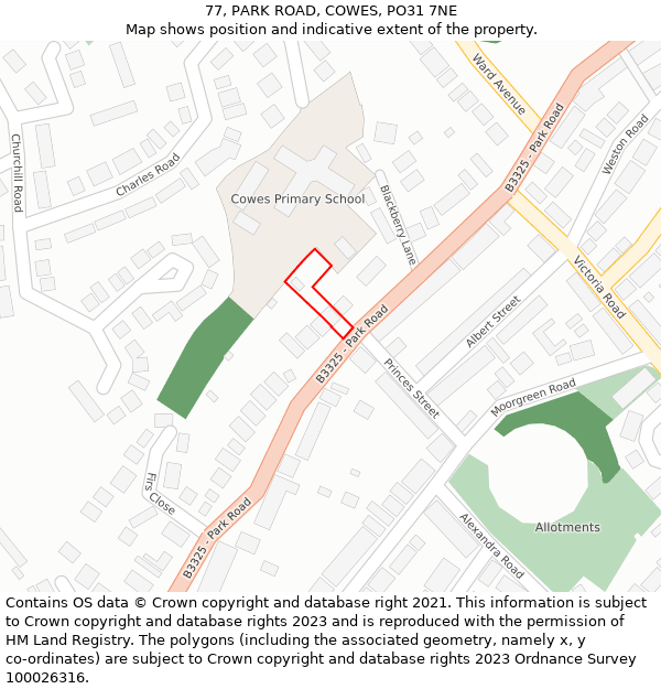 77, PARK ROAD, COWES, PO31 7NE: Location map and indicative extent of plot