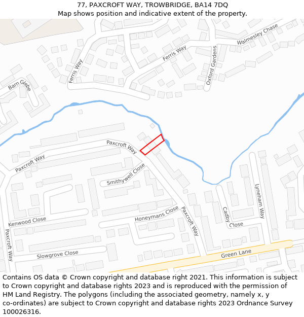 77, PAXCROFT WAY, TROWBRIDGE, BA14 7DQ: Location map and indicative extent of plot