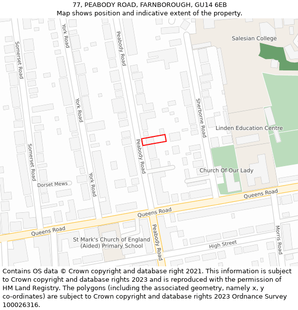 77, PEABODY ROAD, FARNBOROUGH, GU14 6EB: Location map and indicative extent of plot