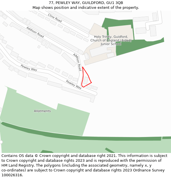 77, PEWLEY WAY, GUILDFORD, GU1 3QB: Location map and indicative extent of plot