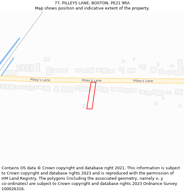 77, PILLEYS LANE, BOSTON, PE21 9RA: Location map and indicative extent of plot