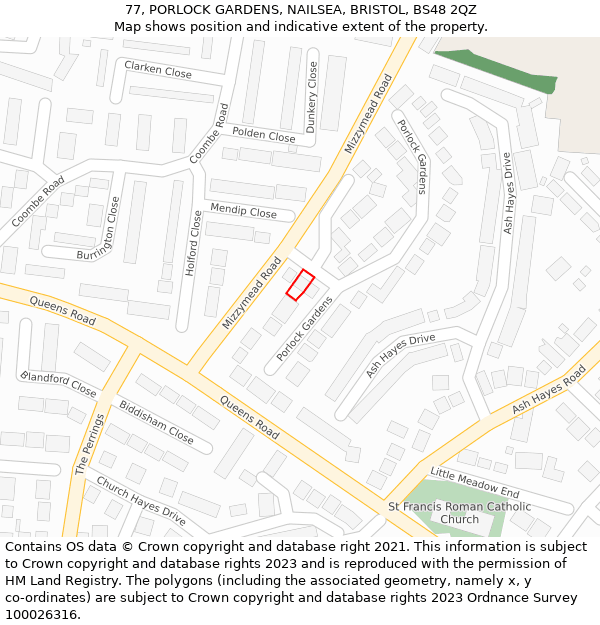 77, PORLOCK GARDENS, NAILSEA, BRISTOL, BS48 2QZ: Location map and indicative extent of plot