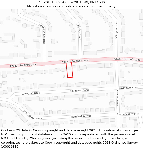 77, POULTERS LANE, WORTHING, BN14 7SX: Location map and indicative extent of plot