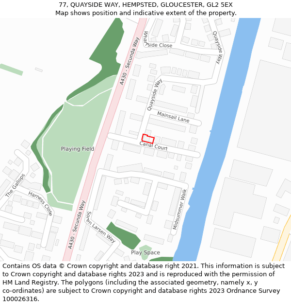 77, QUAYSIDE WAY, HEMPSTED, GLOUCESTER, GL2 5EX: Location map and indicative extent of plot