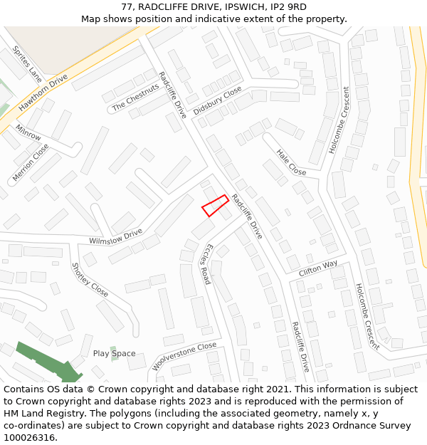 77, RADCLIFFE DRIVE, IPSWICH, IP2 9RD: Location map and indicative extent of plot